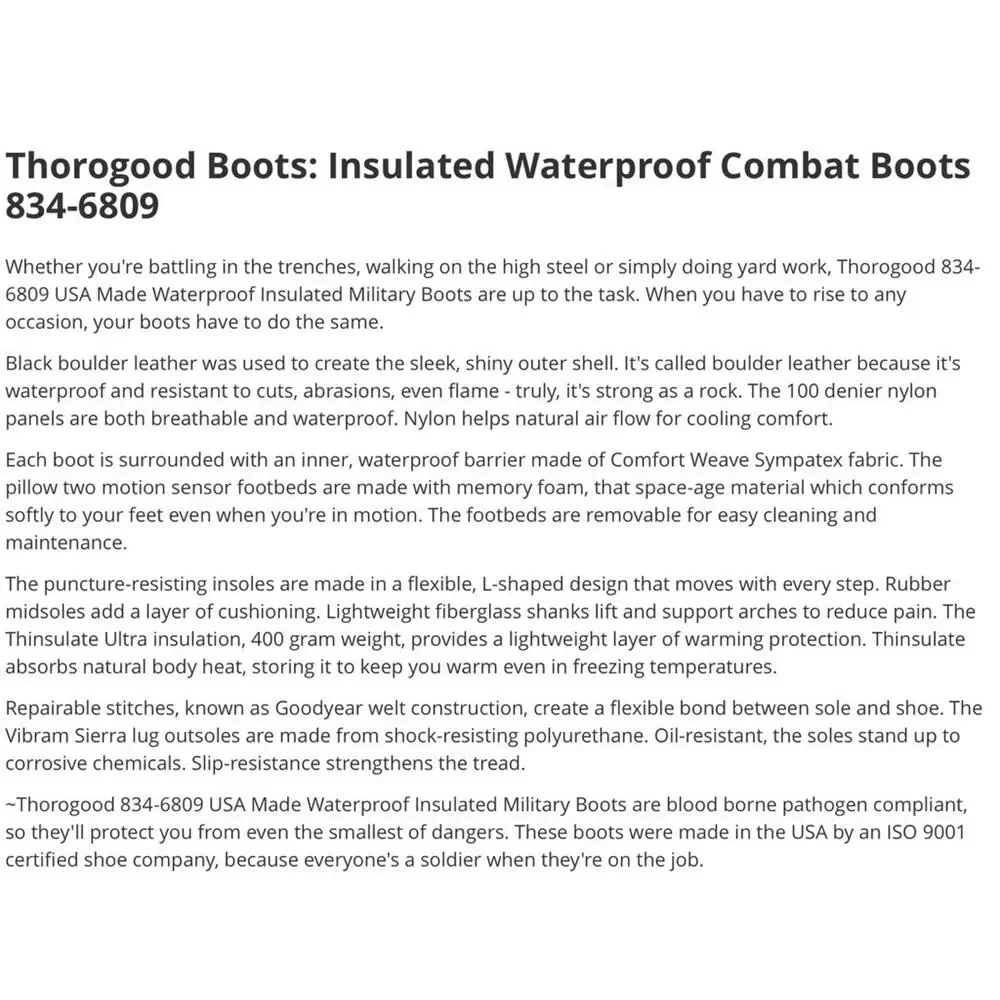 Thorogood‎ Combat Boots Vibram Soles Mens Size 11 EEE Made In USA 834-6809 Black